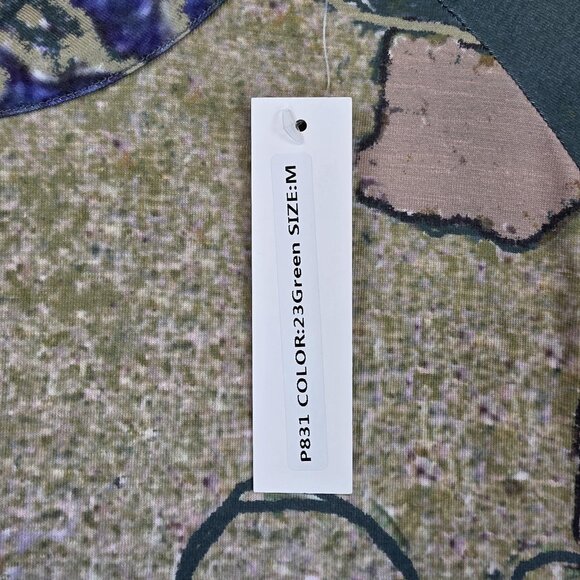 3Potato Dress Womens Medium Green Blue Abstract Floral Print Tunic Pockets Boho - Picture 4 of 14